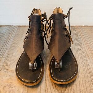 Baske, hand made Womens Brown Leather Zip Up Gladiator Sandals, 8.